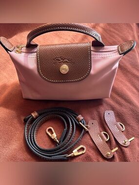 L0ngchamp mini crossbody bag in Pink muave with removable strap (unbranded)